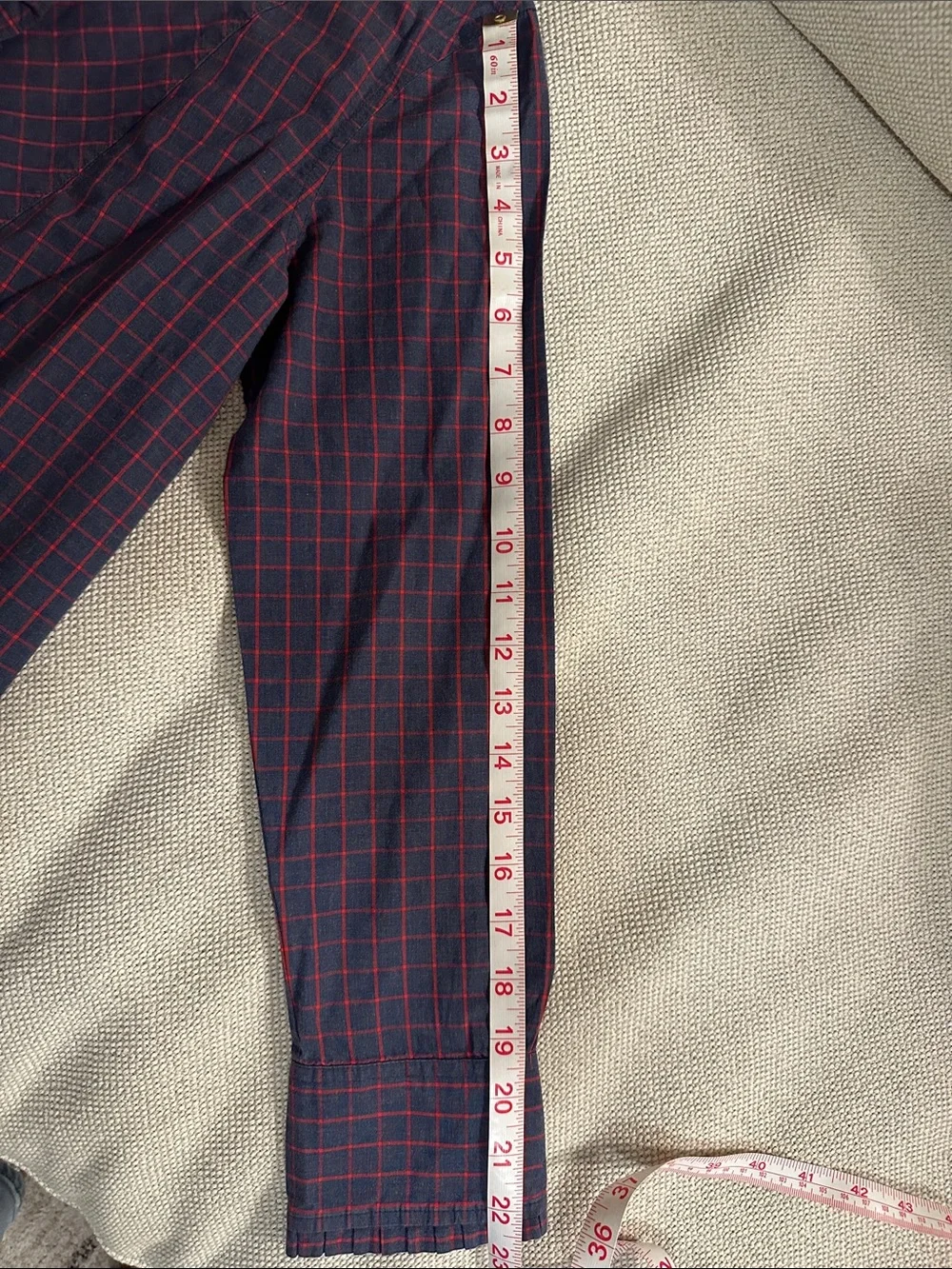J. Crew Navy and Red Checked Ruffle-Trim Long-Sleeve Shirt